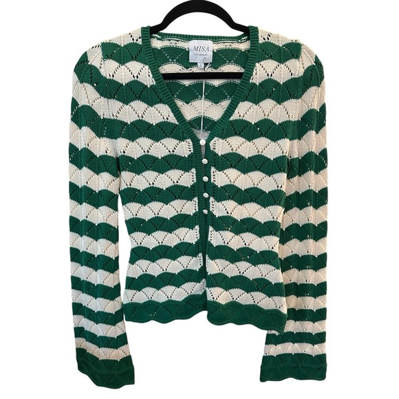 Misa Los Angeles Emerald and White Cardigan with Zigzag Pattern - Picture 3 of 8